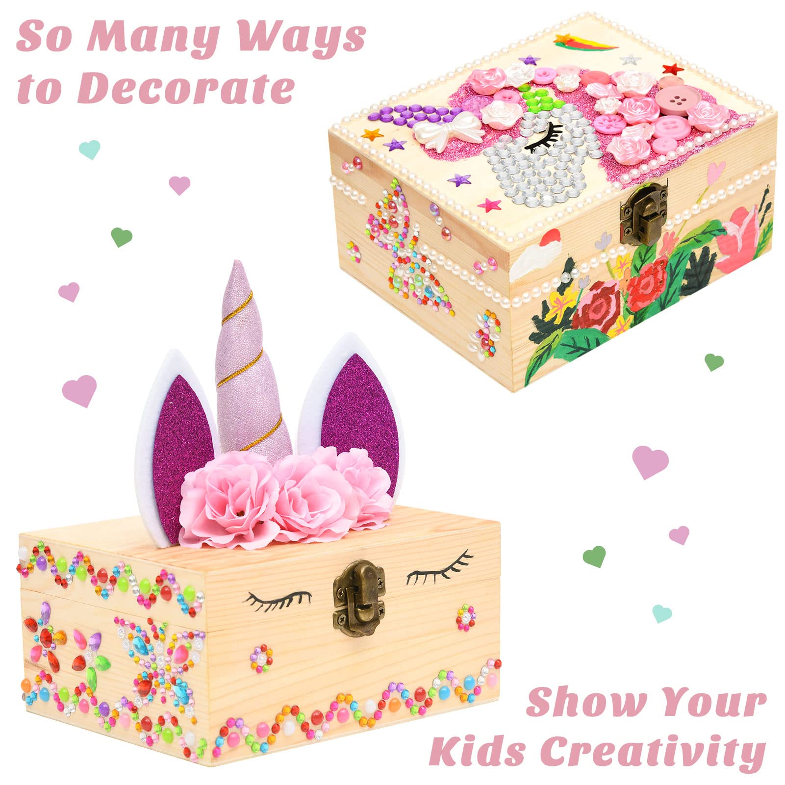 Decorate Your Own Unicorn Jewelry Box for Girls Painting Arts Crafts for Kid 3 4 5 6 7 8 9 10 Girl Birthday Gifts Unicorn Storage Box Treasure Jewelry Wooden Box Craft Making Kit Toy for Girls 8-12