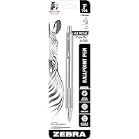 Pen F-701 Retractable Ballpoint Pen, Stainless Steel Barrel, Fine Point, 0.8mm, Black Ink, 1-Pack