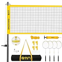 A11N Outdoor Volleyball and Badminton Combo Set - Includes Adjustable Height Anti-Sag Net, Volleyball, Air Pump, 4 Badminton Rackets, 2 Shuttlecocks, Boundary Line Marker, and Carrying Bag