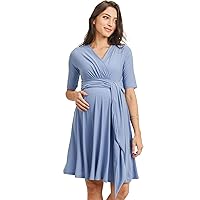 HELLO MIZ Women's Maternity Dress V-Neck Short Sleeve for Baby Shower