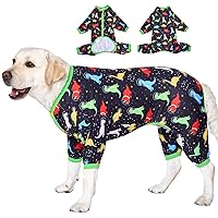 LovinPet Big Dog Wound Care/Surgical Recovery Shirt, Undershirt for Dog Coats, Anti Licking, Pet Anxiety Onesies for Dogs, Dinosaurs in Space Print, Large Breed Dog Clothes, Dog Jammies, Pet Pj's /3XL