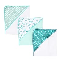 Spasilk Hooded Towel Set for Newborn Boys and Girls, Soft Terry Towel Set, Pack of 3, Green Dots
