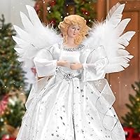 Angel Treetop, 12'' Standing White Angel Christmas Tree Topper or Table Top, White Lighted Angel Tree Topper -Christmas Tree Topper Decoration Ornament for Home (Silver)