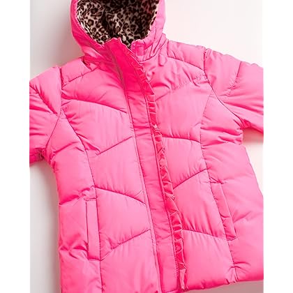 Pink Platinum Girl's Winter Coat - Cheetah Fleece Lined Quilted Puffer Jacket (Size: 4-16)