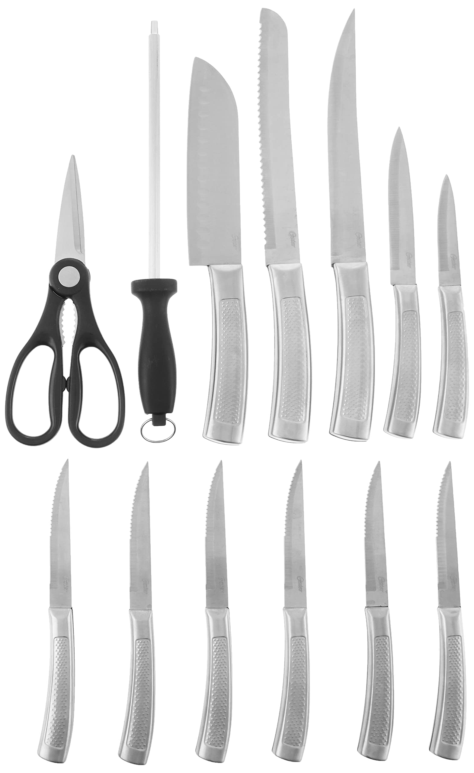 Oster Wellisford High-Carbon Stainless Steel Cutlery Set, 14-Piece, Black/Silver