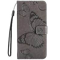 Wallet Case Compatible with Oppo Realme 8 Pro, Big Butterfly PU Leather Flip Folio Shockproof Cover for Realme 8 Pro (Grey)