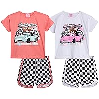 Girls' Shorts Set - 4 Piece Casual Crewneck Shirt and Shorts (Size: 4-16)