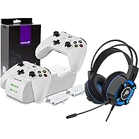 Fosmon Dual Controller Charger with 2 Rechargeable Batteries and Gaming Headset with Mic Compatible with Xbox One/One X/One S Elite (Not for Xbox Series X/S 2020) Controllers