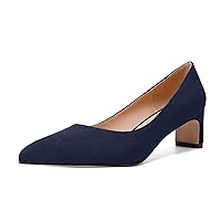 WAYDERNS Womens Solid Pointed Toe Slip On Dress Suede Wedding Chunky Low Heel Pumps Shoes 2 Inch