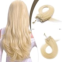 SEGO Hair Extensions Micro Beads Human Hair 24 Inch Microlink Hair Extensions Cold Fusion Stick Tipped Hair Extension Bleach blonde Micro Loop Human Hair Extensions 50g 100 Strands 613#