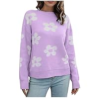 Womens Oversized Pullover Sweaters Long Sleeve Casual Crewneck Knit Tunic Tops Floral Teen Girls Fashion Clothes 2023