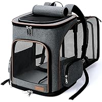Pet Carrier Backpack Expandable Cat Backpack for Medium Dogs and Large Cats 20-25 Lbs, Grey