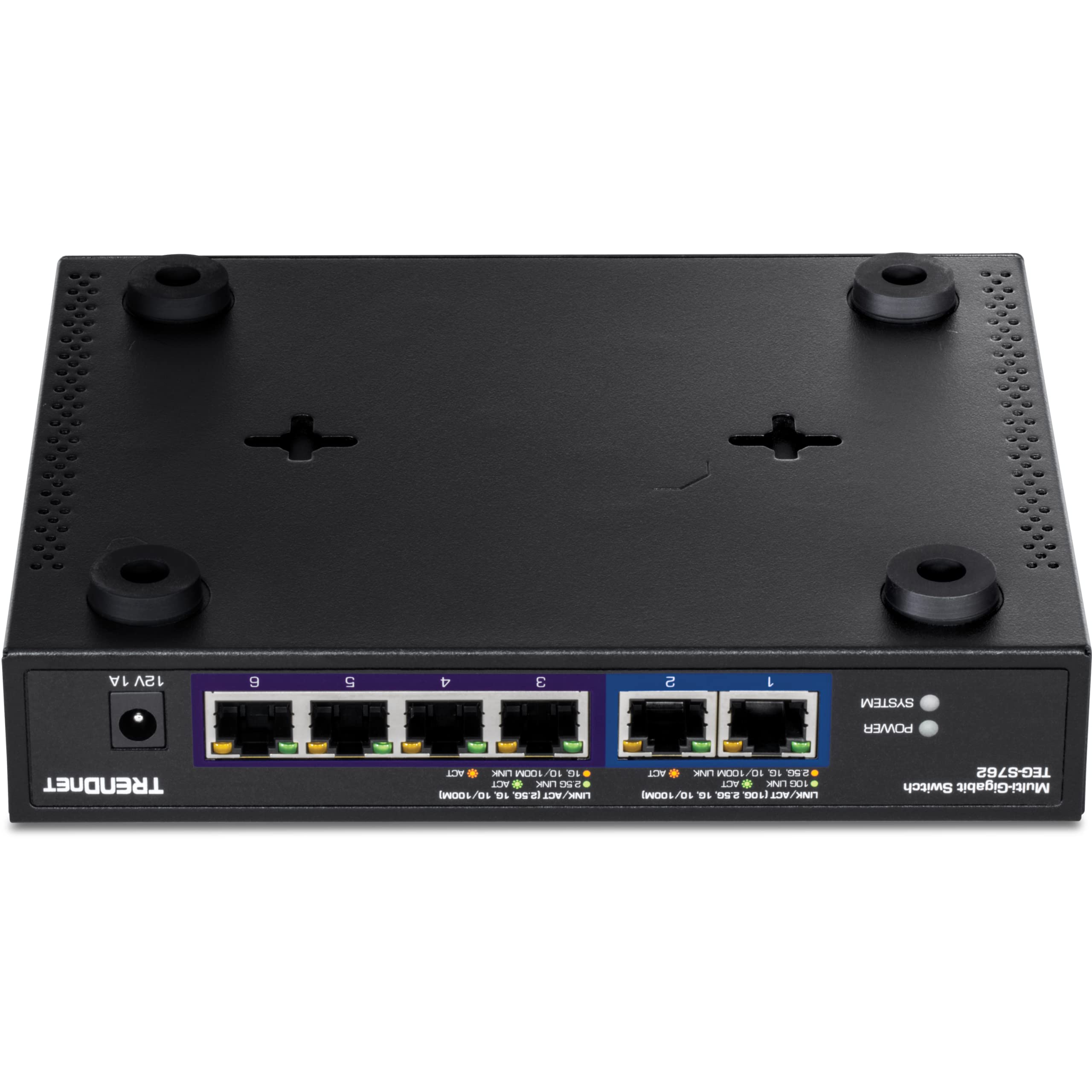 TRENDnet 6-Port 10G Switch, 4 x 2.5G RJ-45 BASE-T Ports, 2 x 10G RJ-45 Ports, 60Gbps Switching Capacity, Wall Mountable, 10 Gigabit Network Connections, Lifetime Protection, Black, TEG-S762