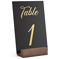 Black Table Numbers 1-30 with Gold Foil Letters & 12 pack Brown Wood Table Number Holders