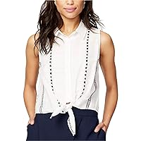 Rachel Roy Womens Cotton Striped Button Up Shirt
