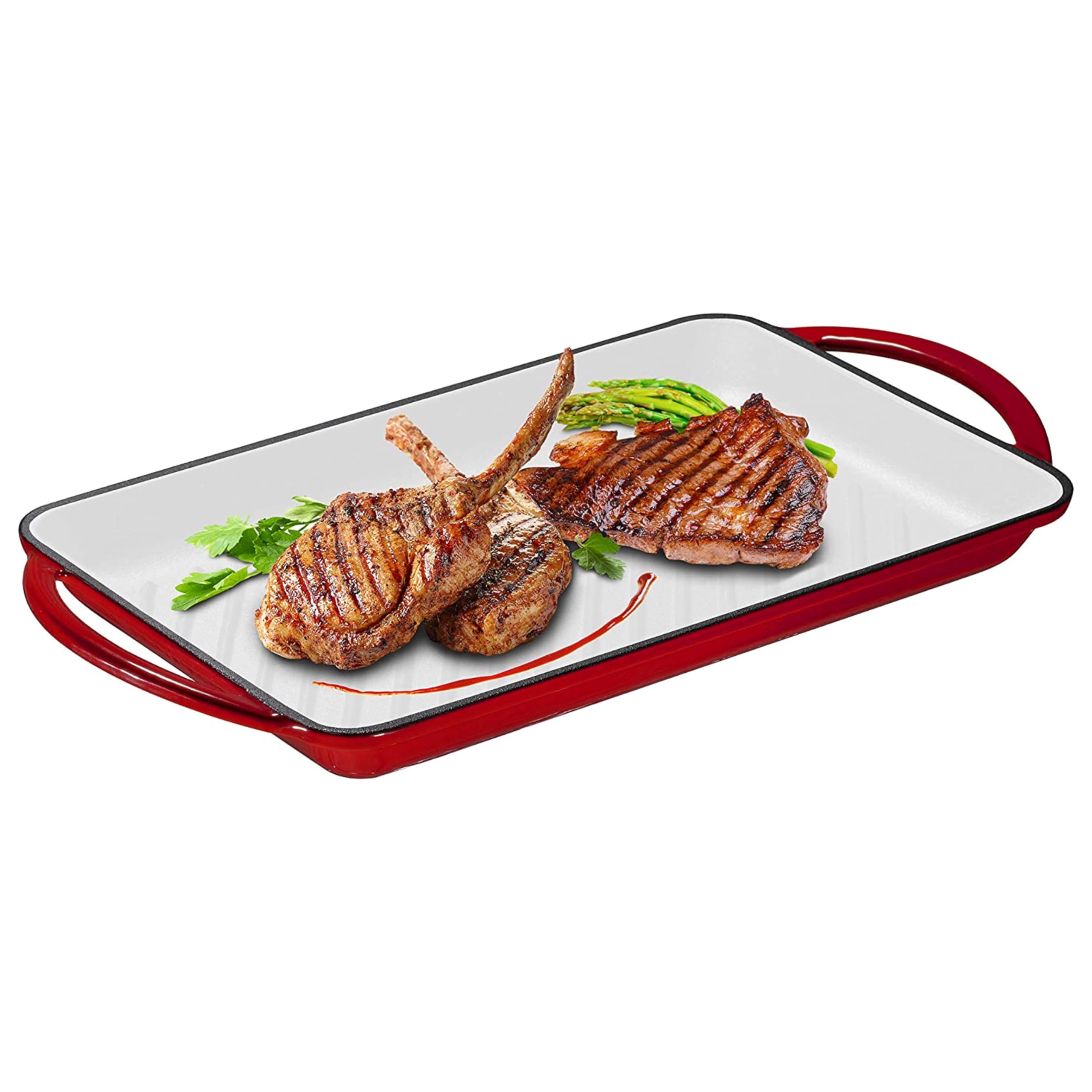 Pre-Seasoned Cast-Iron Rectangular Grill Pan w/Raised Seared Lines,  Non-Stick Pan for Stove Tops, Perfect for Steak, Fish and BBQ, Chip  Resistant, Loop Handles, 9.5 x 13.5 By Bruntmor 