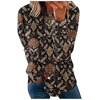 Fall Long Sleeve Shirts for Women Crew Neck Blouse Printed Sweatshirts Loose Trendy Casual Sweater Top Pullover