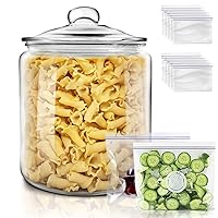 Masthome 1 Gallon Glass Storage Jar, Wide Mouth, Clear Glass Cookie Jars with Airtight Lids, Dishwasher Safe, Kitchen Food Storage Container for Pantry, Extra 15PCS Food Storage Bags