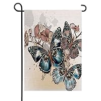 Butterflies Flower Garden Flags 12.5X18 Double Sided Orchids Vintage Floral Fly Wings Nature Romantic Small House Flag Outdoor Home Patio Lawn Farmhouse Decor