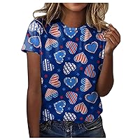 4th of July Shirts Women Patriotic T Shirts Plus Size American Flag Tees Dressy Crew Neck Short Sleeve Tops