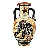 Ajax Carrying The Body of Achilles Amphora Vase Ancient Greek Pottery, Black, Orange, H x W x L (inches): 8.6 x 3.54 x 3.93