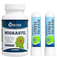 Basic Vigor Migrastil Migraine Support Capsules and 2-Pack Stress Release Inhaler Bundle