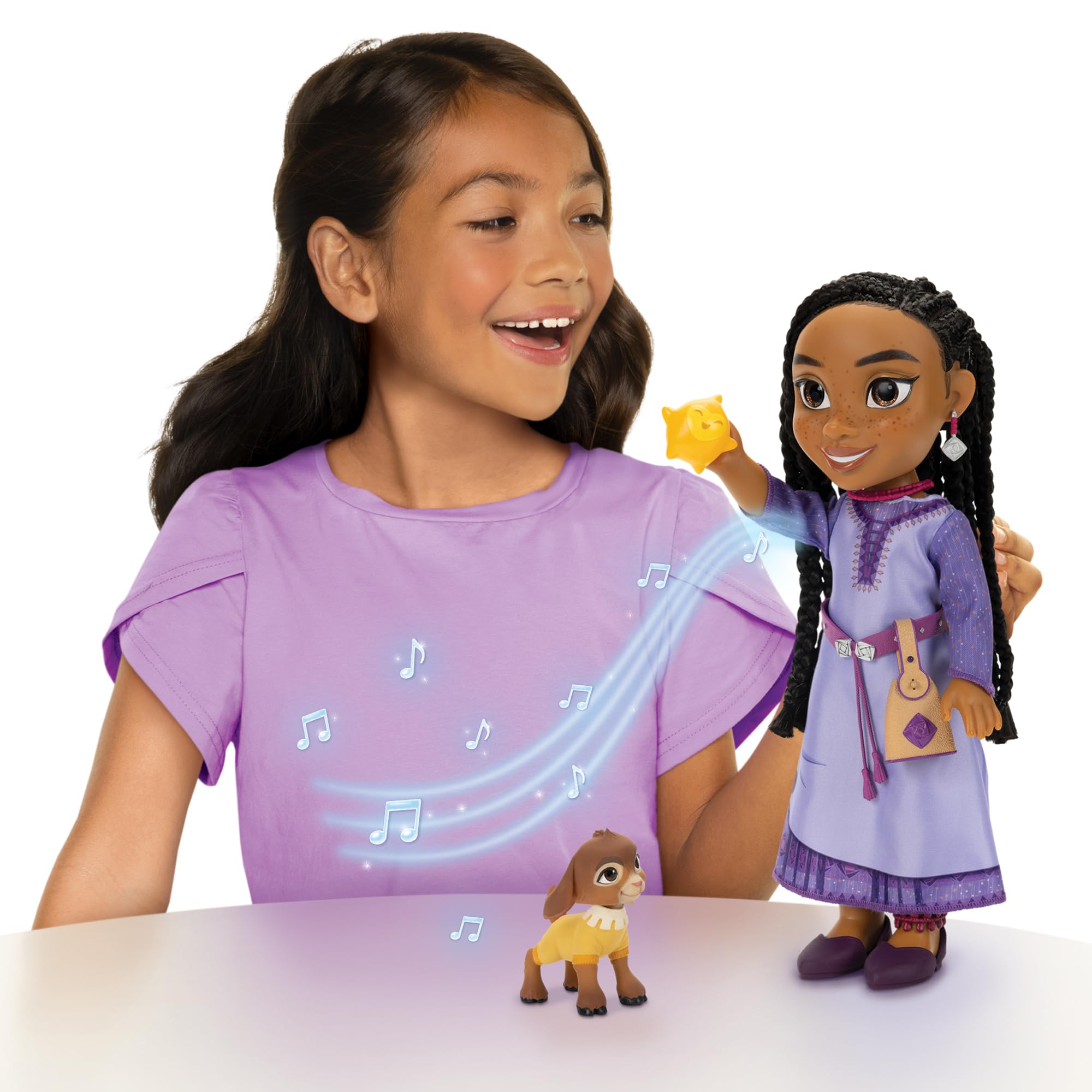 Disney's Wish Singing Asha Doll with Valentino & Star Figures, Asha Signs & Talks, 14 Inches Tall