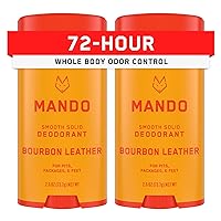 Mando Whole Body Deodorant For Men - Smooth Solid Stick - 72 Hour Odor Control - Aluminum Free, Baking Soda Free, Skin Safe - 2.6 Ounce (Pack of 2) - Bourbon Leather