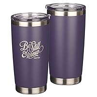 Christian Art Gifts Stainless Steel Double Wall Vacuum Insulated Tumbler 18 oz Purple Bible Verse Travel Mug with Retractable Lid for Women with Bible Verse - Be Still & Know - Psalm 46:10