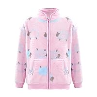 Kids Girls Fleece Long Sleeve Zipper Closure Jacket with Lovely Pattern Printed for Autumn Outdoor Casual Wear