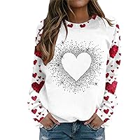 Valentine's Day Sweatshirts for Women Long Sleeve Crewneck Shirts Love Heart Graphic Shirts Valentines Day Gifts Top