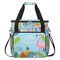 Summer Tropical Palm Leaves Flamingo Coffee Maker Carrying Bag Compatible with Single Serve Coffee Brewer Travel Bag Waterproof Portable Storage Toto Bag with Pockets for Travel, Camp, Trip