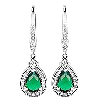 Dazzlingrock Collection 7X5 MM Each Pear Lab Created Gemstone & Real Diamond Teardrop Dangling Earrings, Sterling Silver