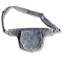 Leather Festival Belt | Studded Suede, 2 Pocket, Fashion Utility Belt | ren fair, playa wear, travel belt, hip bag, waist pack, party purse, fanny pack, vendor belt, money belt, dog walker bag (Grey)