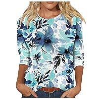 Tops for Women, Women's Fashion Casual 3/4 Sleeve Printed O-Neck Pullover T-Shirt Top