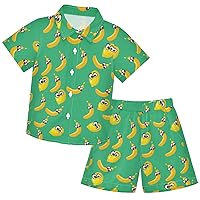 visesunny Toddler Boys 2 Piece Outfit Button Down Shirt and Short Sets Funny Yellow Banana Lemon Boy Summer Outfits