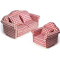 ONE Single Sofa and ONE Double Sofa Set with 3 Pillows for Dollhouse 1 12 Scale
