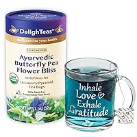 Organic Butterfly Pea Flower Tea with Inspirational Tea Mug | Eco-Conscious Pyramid Tea Bags | Ayurvedic, USDA Organic, Vegan, Caffeine Free, Sugar Free