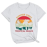 Women Tropical Graphic T Shirts Letter Sunset Print Tee Tops Casual Cozy Summer Beach T-Shirt Holiday Tunic Blouse