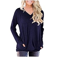 Womens Long Sleeve Shirts Crew Neck Pullover Casual Tunic Tops Loose Fit Blouses Printed Sweatshirts with Pocket