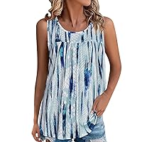 Fashion Tie Dye Tank Tops Women Pleated Loose Fit Sleeveless Tunic 2024 Summer Crewneck Casual Flowy Beach Blouses
