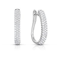 Natalia Drake Small Chunky Pave Oval 1 Cttw Diamond Hoop Earrings for Women in 925 Sterling Silver