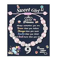 4th-13th Birthday Gifts, Pink Pearl and Rhinestone Lucky Number Bracelet for Girls Daughter Granddaughter Niece