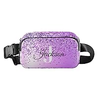 Purple Glitter Custom Fanny Pack Everywhere Belt Bag Personalized Fanny Packs for Women Men Crossbody Bags Fashion Waist Packs Bag with Adjustable Strap for Travel Sports Cycling Outdoors