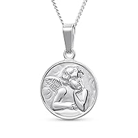 Bling Jewelry Personalize Religious Round Disc Medal Guardian Sistine Angel Cherub Pendant Necklace For Women For Teen .925 Sterling Silver Engrave IT
