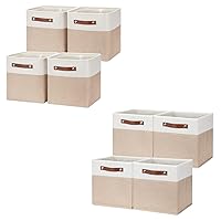 HNZIGE Foldable Storage Cubes Baskets for Organizing Set of 8, Fabric Cube Storage Bins 11 x11, Collapsible Storage Basket Bins Cube with Handles for Shelves Home Nursery(White Beige)