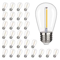 KGC 30 Pack Shatterproof & Waterproof S14 Replacement LED Light Bulbs –1W Equivalent to 10W, White Warm 2200K Outdoor String Lights Vintage LED Filament Bulb, E26 Base Edison LED Bulbs