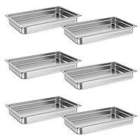 6 Pack Steam Table Pan Full Size Hotel Pan, [NSF Certified] Catering Food Pan Commercial Stainless Steel 2.5 Inch Deep Anti-Jamming