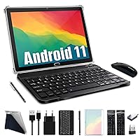 Android 11 Tablet, 2 in 1 Tablet 10.1 inch, 4G Cellular Tablet with Keyboard, Octa-Core, 64GB Storage, 4GB RAM, Mouse, Stylus, Case, Support Dual Sim Card, 13MP Camera, WiFi, Bluetooth, GPS (Gray)