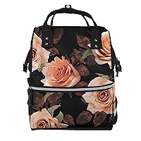 Diaper Bag Backpack Black peach rose Maternity Baby Nappy Bag Casual Travel Backpack Hiking Outdoor Pack